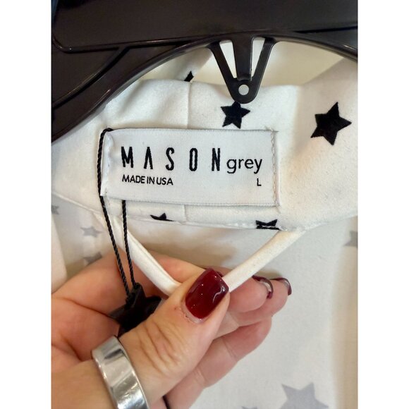 Mason Gray Quinn Cloud Jersey Banded Short Robe in White Stars NWT - Size L - Picture 5 of 7
